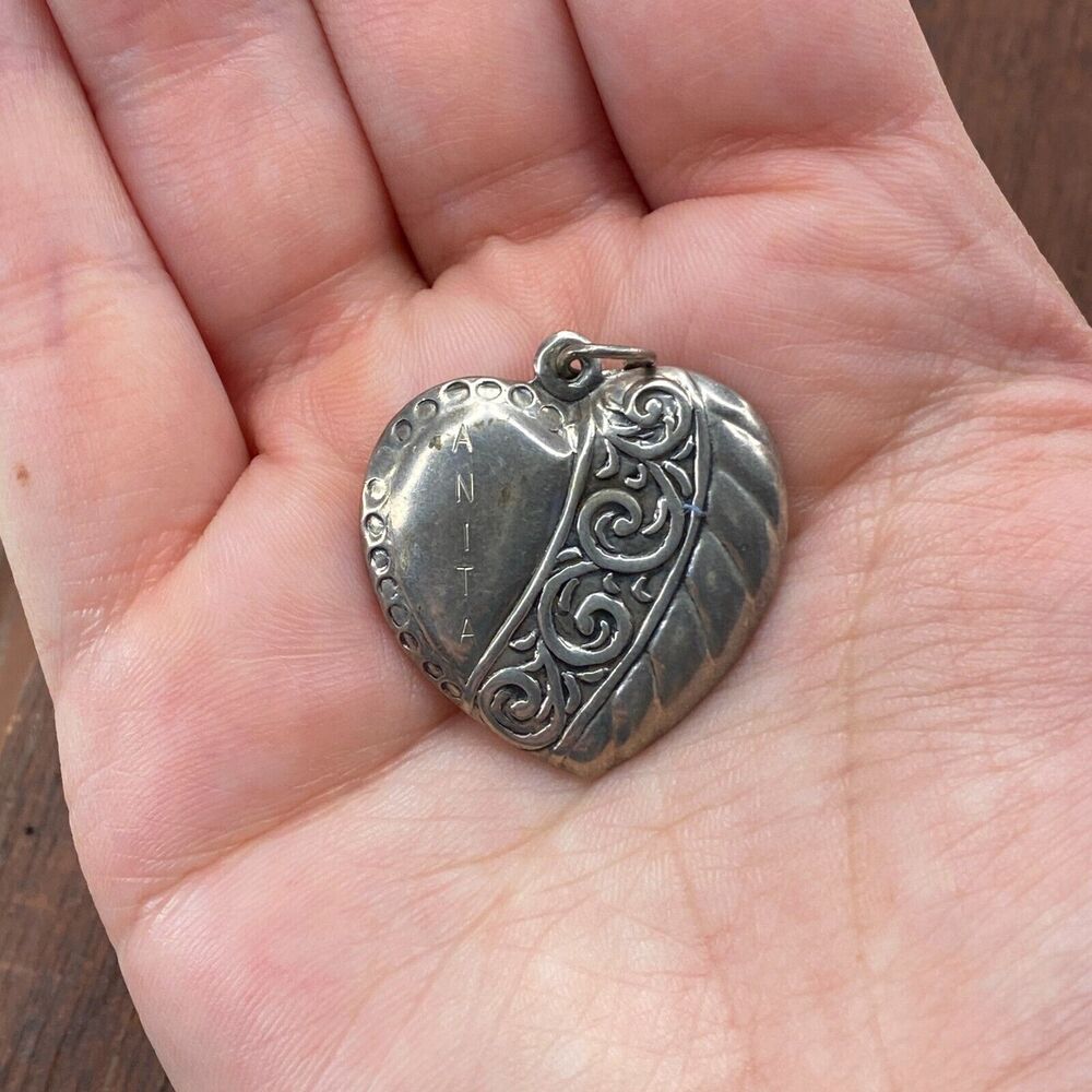 Vintage 925 Sterling Silver "Jason Anita" Repousse Large Puffy Heart Charm